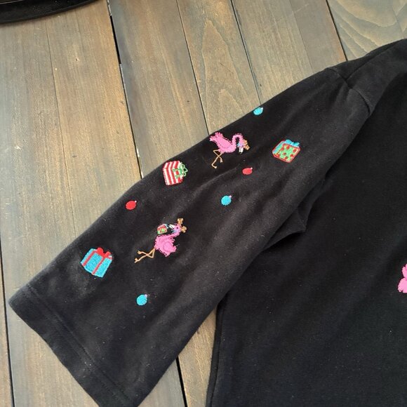 Vintage Flamingo Santa Palm Trees Ugly Christmas Sweater 3/4 Sleeve - P/L (XM9) - Picture 2 of 8